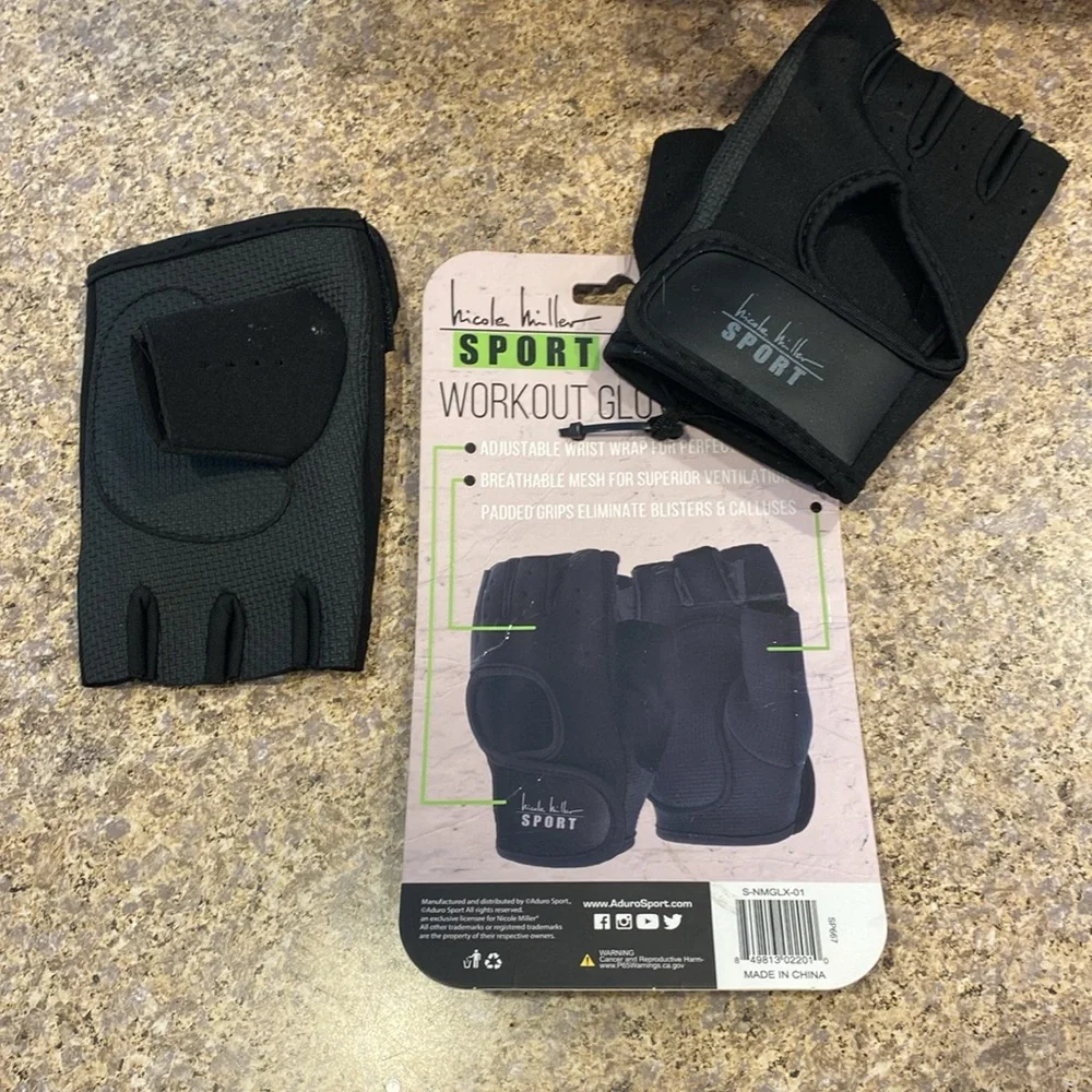 Nicole Miller Sport Workout Gloves L/XL Black Padded Grips